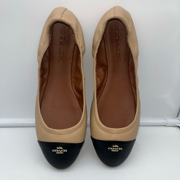 Coach Bonnie Nude & Black Ballet Flats w/ Logo, Size 7.5, Like New! - Picture 1 of 13
